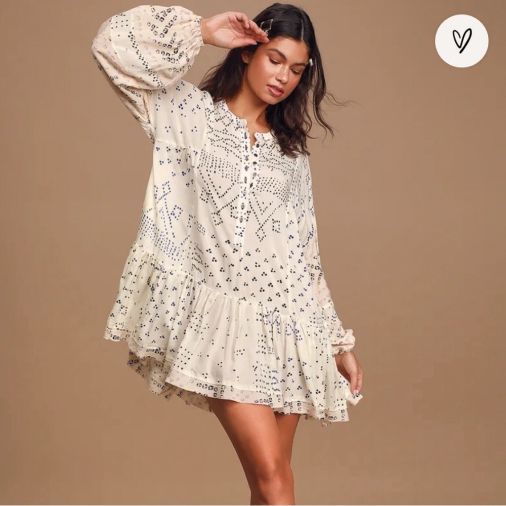 Free People Shibori Tunic Ivory Long sleeve Dress Women’s Size Medium